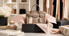 Unbranded luxury handbag illustrating first-order savings research