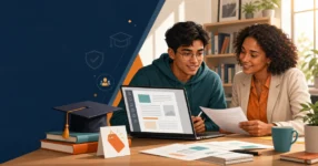 Student and educator compare a digital document plan and an education savings offer