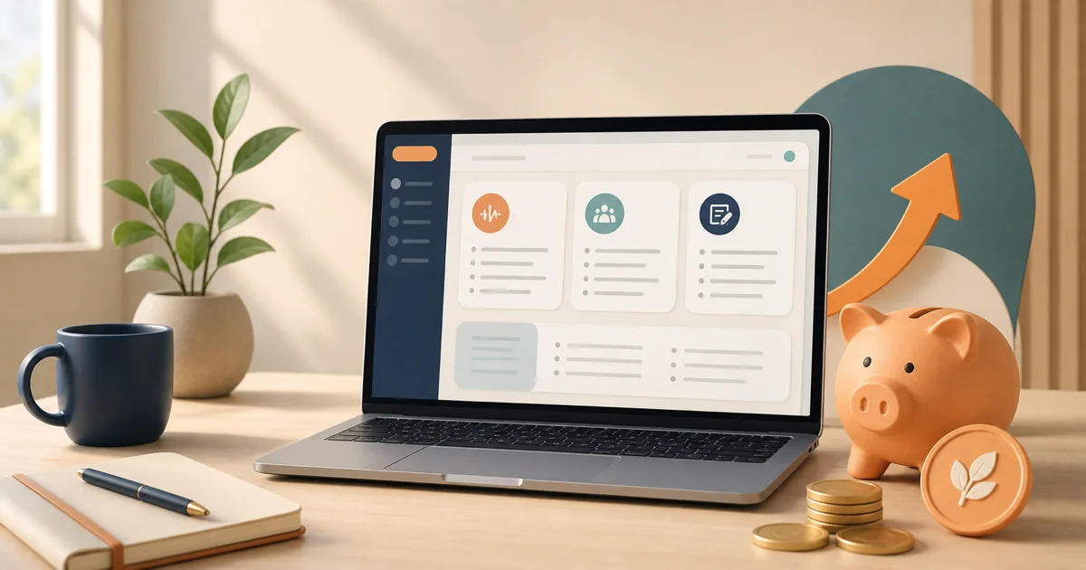 Laptop beside a piggy bank representing Granola AI plan savings